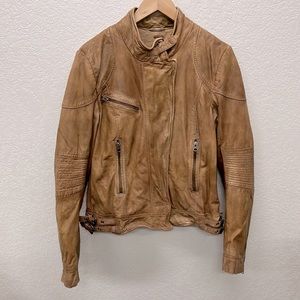 Free People Tan 100% Lamb Leather Moto Jacket L